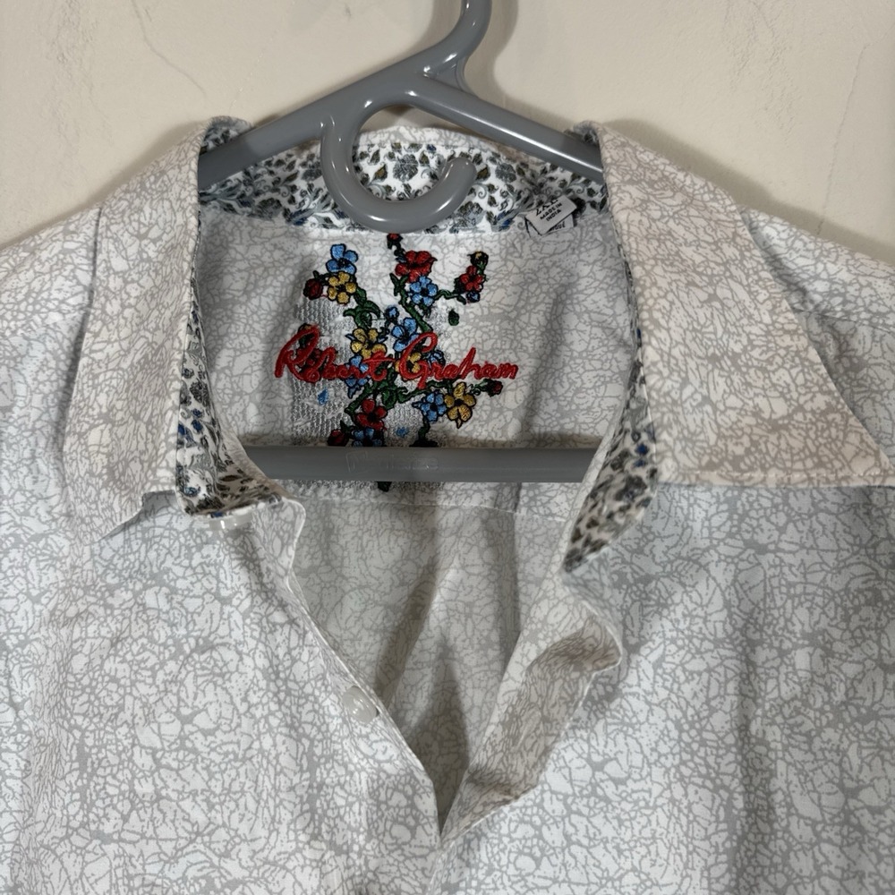 Mens Robert Graham Shirt 2XL Gray Splatter And Has Floral Flip Cuff - Picture 4 of 9